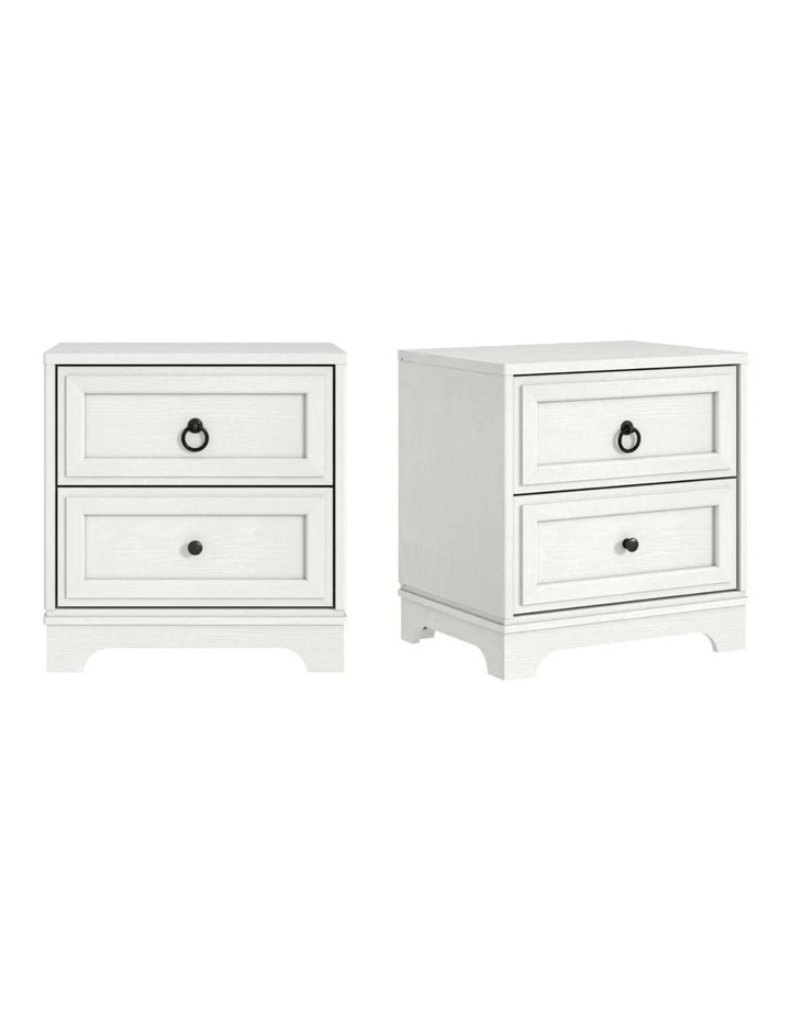 CABOT White 2 Drawer Bedside Table Set of 2- Foil-laminated Particleboard & MDF/White image 1