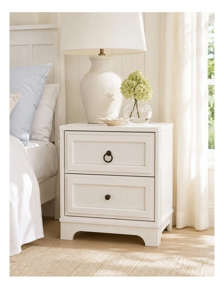 CABOT White 2 Drawer Bedside Table Set of 2- Foil-laminated Particleboard & MDF/White image 3