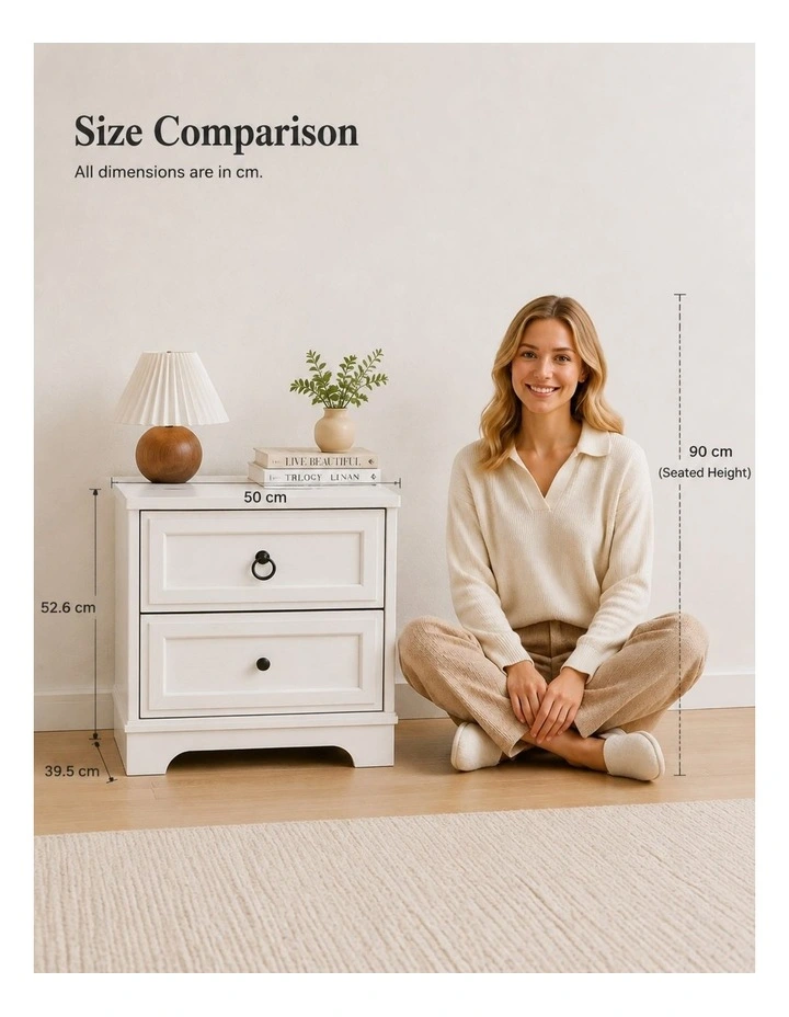 CABOT White 2 Drawer Bedside Table Set of 2- Foil-laminated Particleboard & MDF/White image 4
