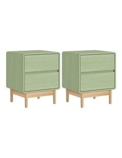 Green Bedside Tables Set of 2 Tables 2 Drawer Nightstand - Foil-laminated Particleboard & MDF