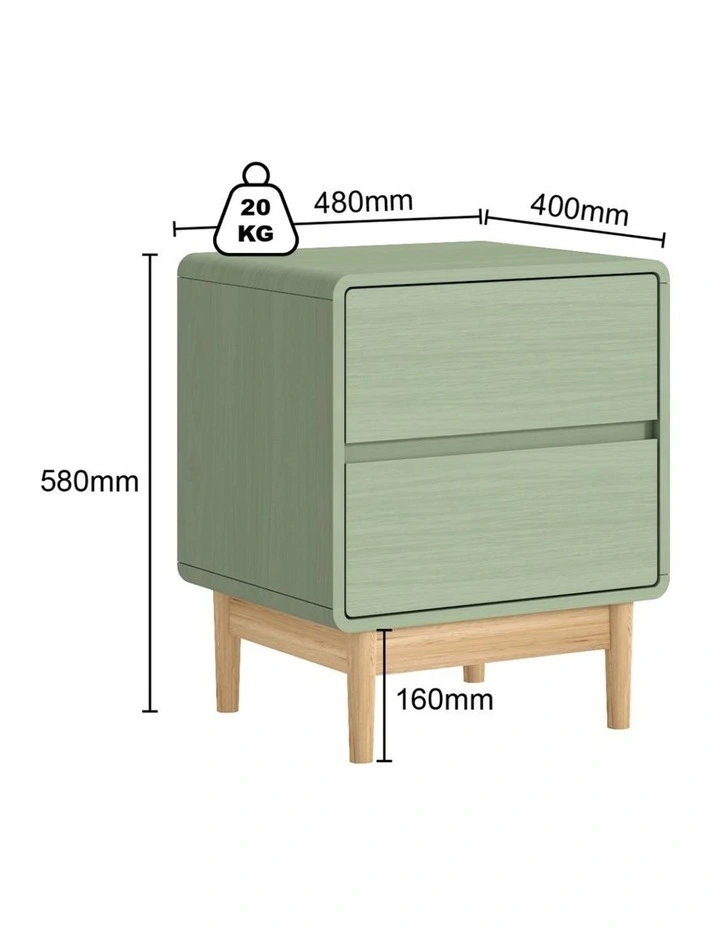 Green Bedside Tables Set of 2 Tables 2 Drawer Nightstand - Foil-laminated Particleboard & MDF image 4