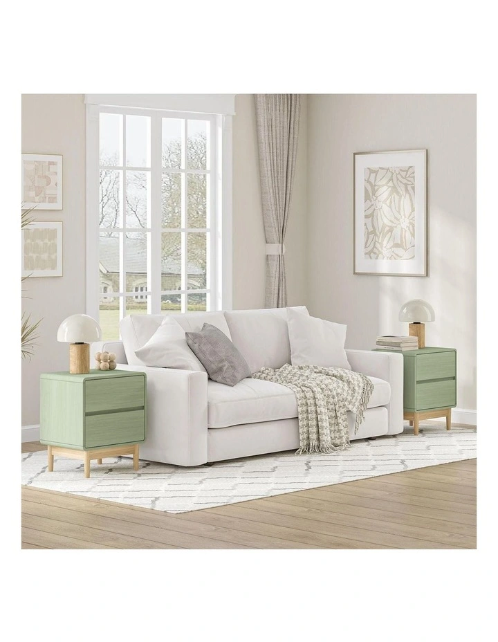 Green Bedside Tables Set of 2 Tables 2 Drawer Nightstand - Foil-laminated Particleboard & MDF image 5