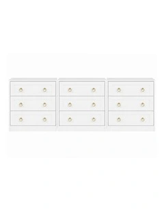 White Modern 9 Drawer Bedside Table Chest of Drawers Set of 3