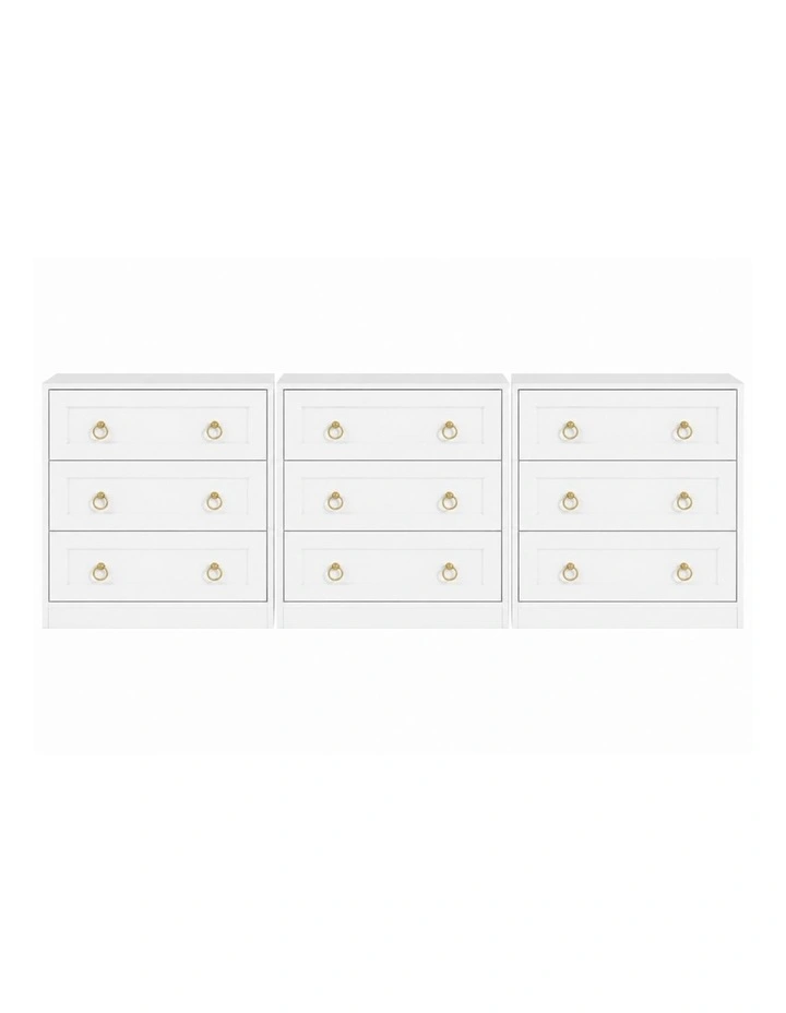 White Modern 9 Drawer Bedside Table Chest of Drawers Set of 3 image 1