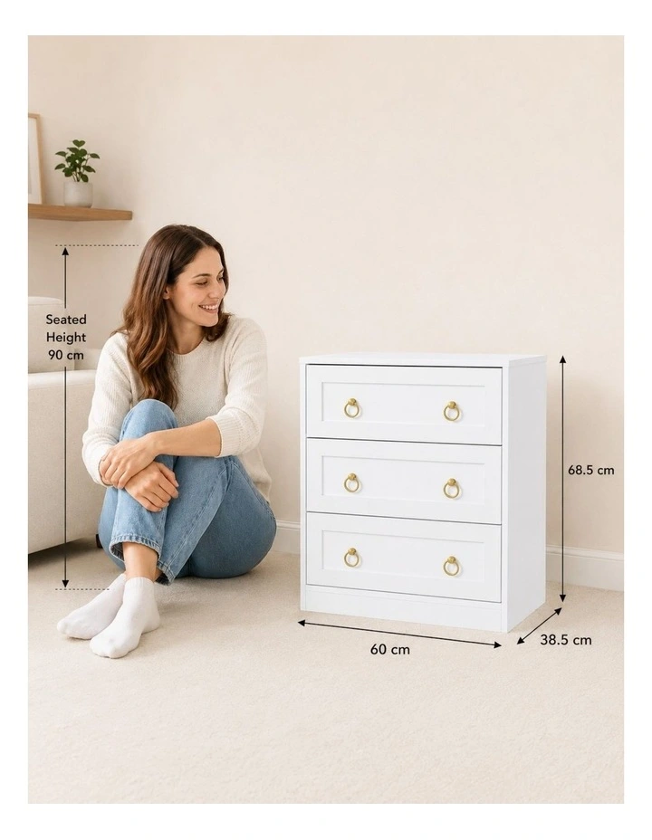White Modern 9 Drawer Bedside Table Chest of Drawers Set of 3 image 5