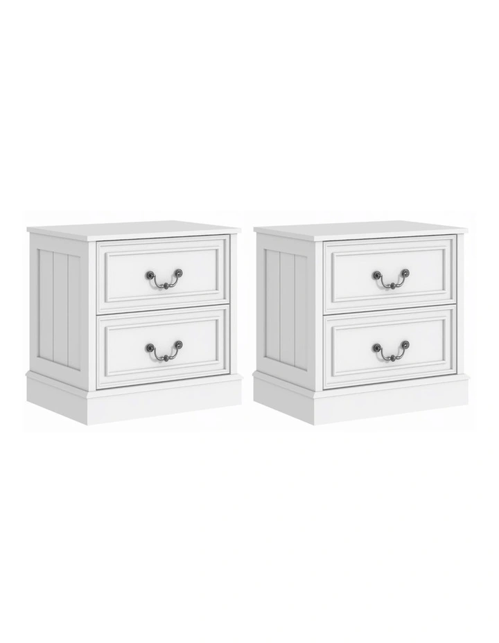 Hampton Vintage Bedside Table Set of 2 - Foil-laminated Particleboard & MDF/White image 1