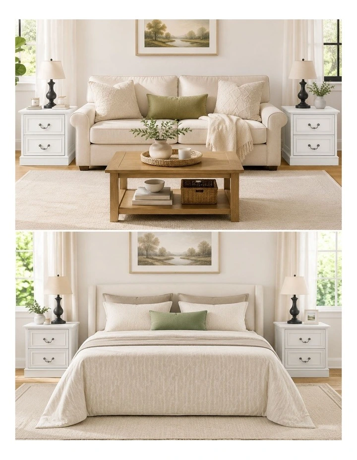 Hampton Vintage Bedside Table Set of 2 - Foil-laminated Particleboard & MDF/White image 3