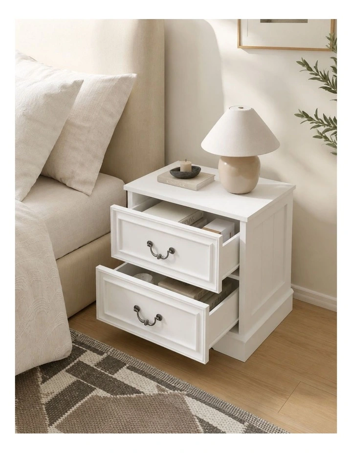 Hampton Vintage Bedside Table Set of 2 - Foil-laminated Particleboard & MDF/White image 5