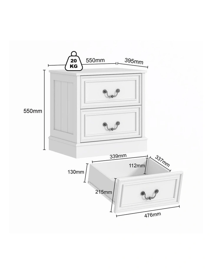 Hampton Vintage Bedside Table Set of 2 - Foil-laminated Particleboard & MDF/White image 7
