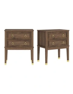 Walnut 2-Drawer Bedside Table Set of 2 Vintage Side Table