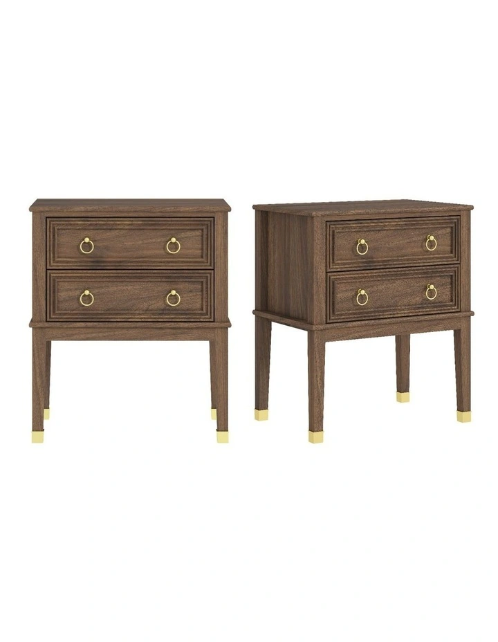 Walnut 2-Drawer Bedside Table Set of 2 Vintage Side Table image 1