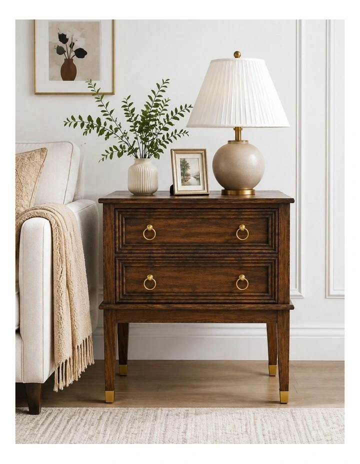 Walnut 2-Drawer Bedside Table Set of 2 Vintage Side Table image 3