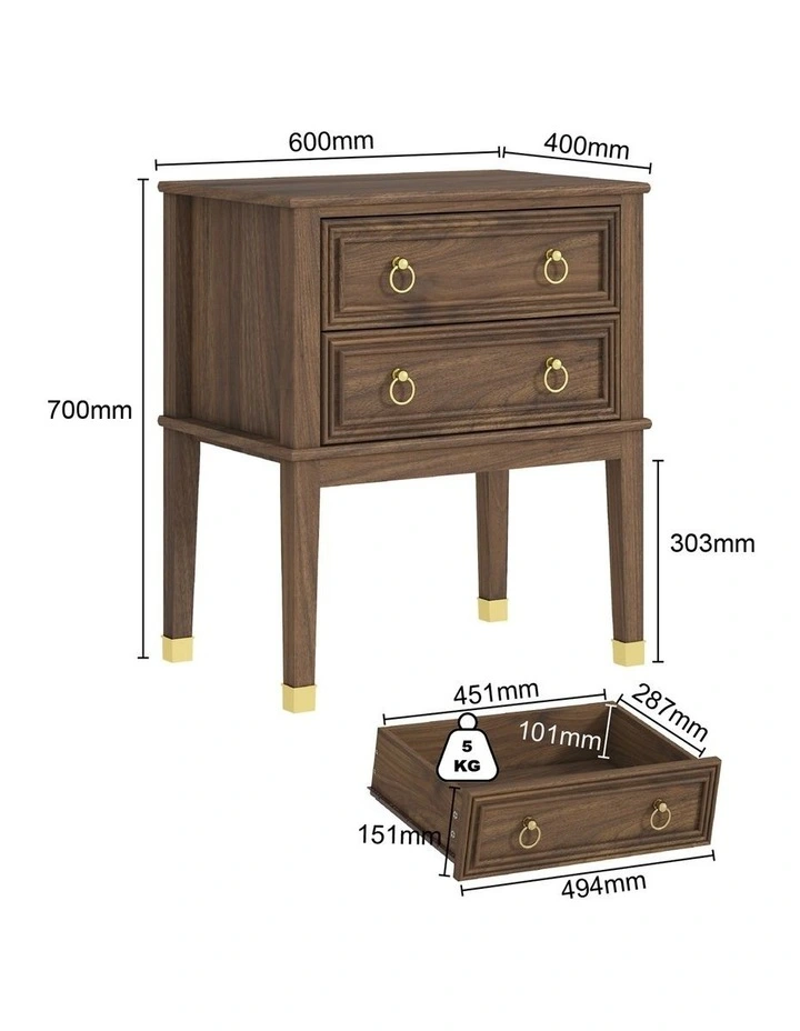 Walnut 2-Drawer Bedside Table Set of 2 Vintage Side Table image 6