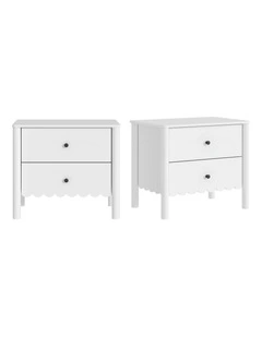 HARLA Bedside Tables Set of 2 Scalloped Cloud Edge Table - Foil-laminated Particleboard & MDF/White
