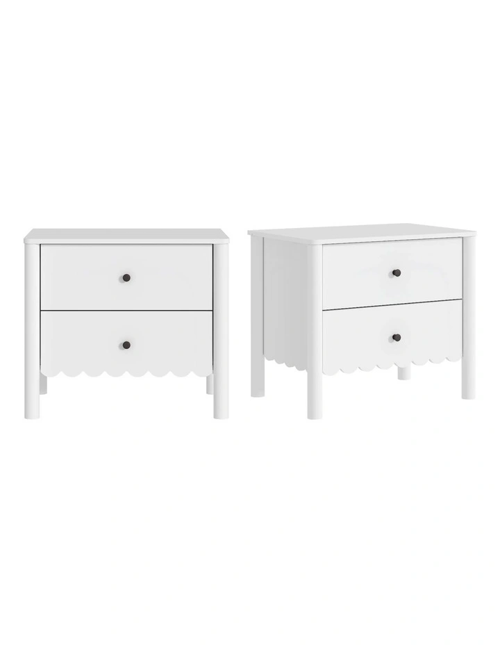 HARLA Bedside Tables Set of 2 Scalloped Cloud Edge Table - Foil-laminated Particleboard & MDF/White image 1
