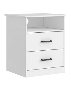 White Bedside Table 2 Drawer with Cable Hole Storage Nightstand