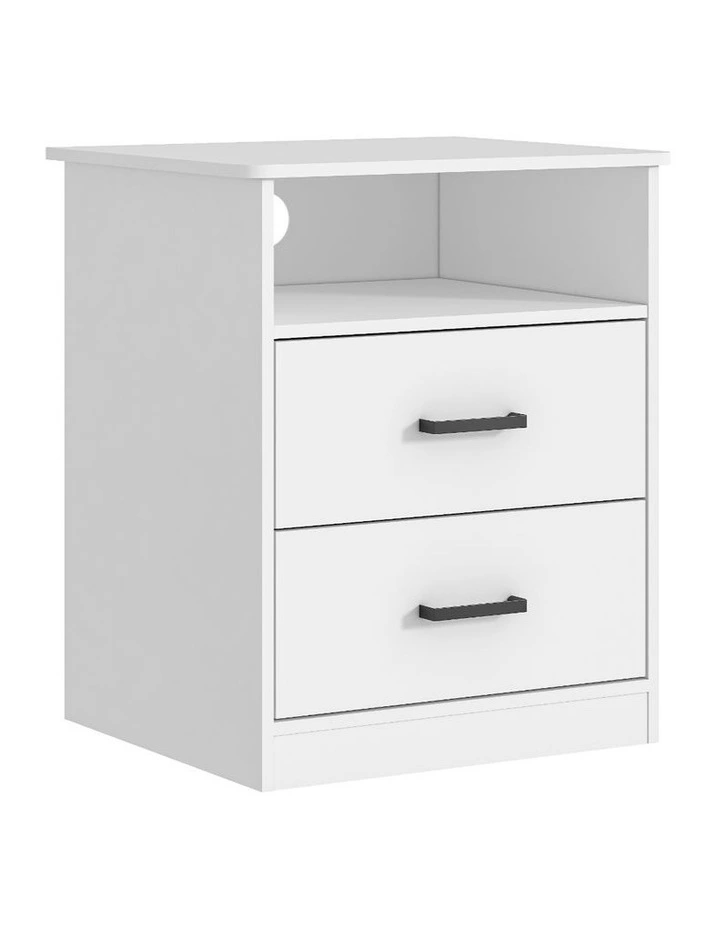 White Bedside Table 2 Drawer with Cable Hole Storage Nightstand image 1