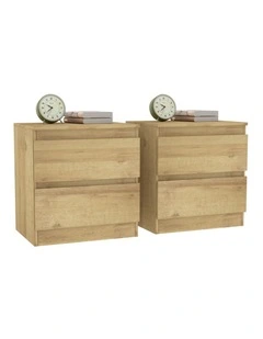 Belmont Bedside Table Light Oak Set of 2 - Foil-laminated Particleboard & MDF/oak