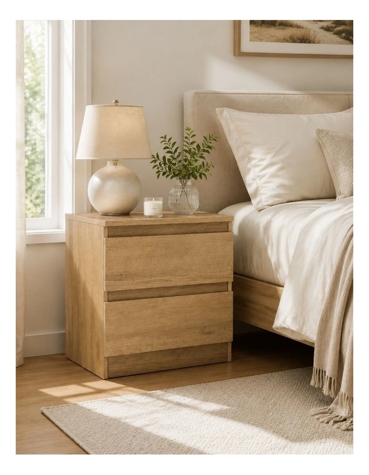 Belmont Bedside Table Light Oak Set of 2 - Foil-laminated Particleboard & MDF/oak image 3
