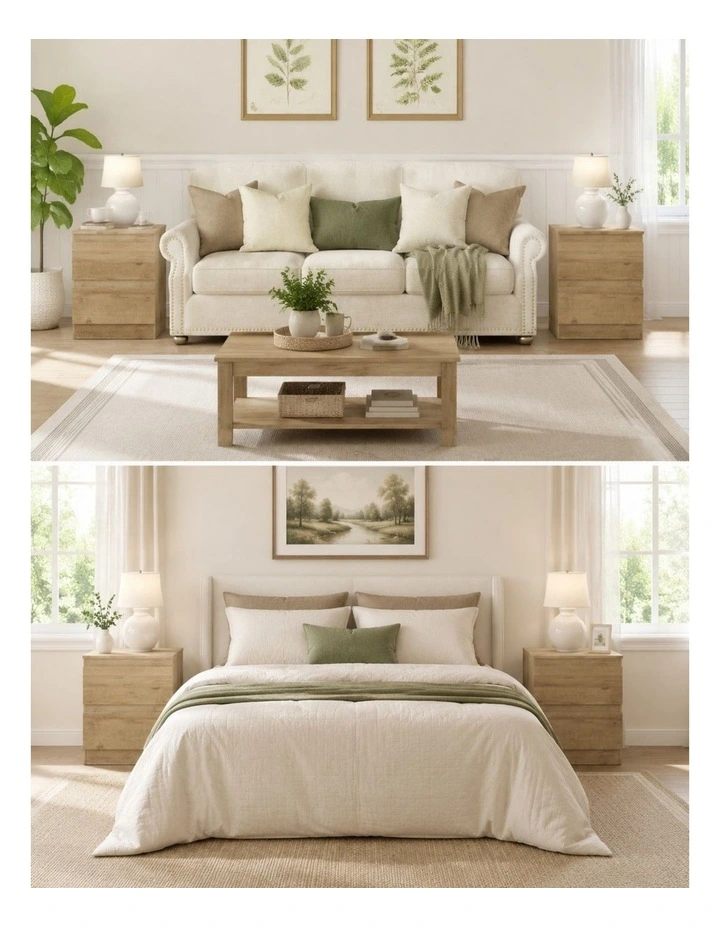 Belmont Bedside Table Light Oak Set of 2 - Foil-laminated Particleboard & MDF/oak image 5