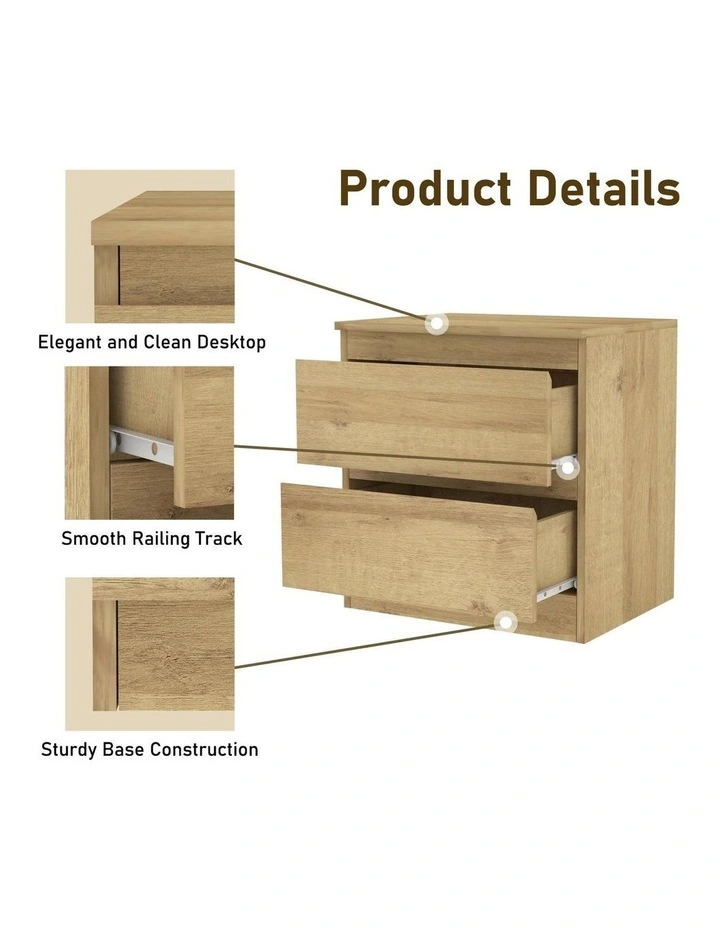 Belmont Bedside Table Light Oak Set of 2 - Foil-laminated Particleboard & MDF/oak image 7