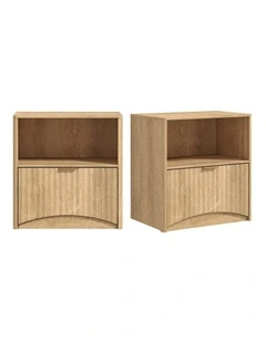 Natural Oak Bedside Table Set of 2 with Curved Front Drawer- Foil-laminated Particleboard & MDF/oak