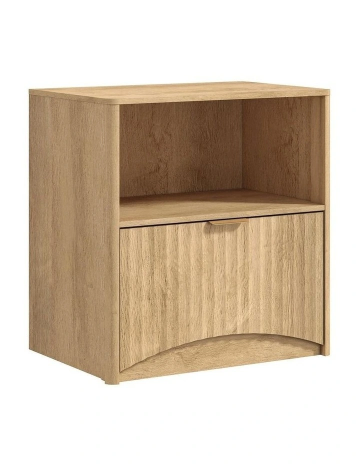 Natural Oak Bedside Table Set of 2 with Curved Front Drawer- Foil-laminated Particleboard & MDF/oak image 2