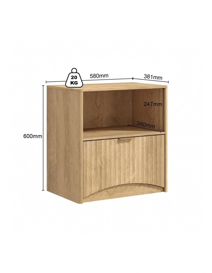 Natural Oak Bedside Table Set of 2 with Curved Front Drawer- Foil-laminated Particleboard & MDF/oak image 4