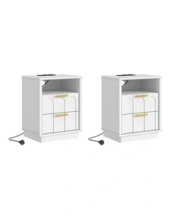 Opera Set of 2 White Bedside Tables with Charging Station- Foil-laminated Particleboard & MDF/White
