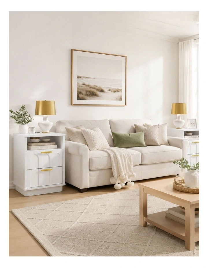 Opera Set of 2 White Bedside Tables with Charging Station- Foil-laminated Particleboard & MDF/White image 2