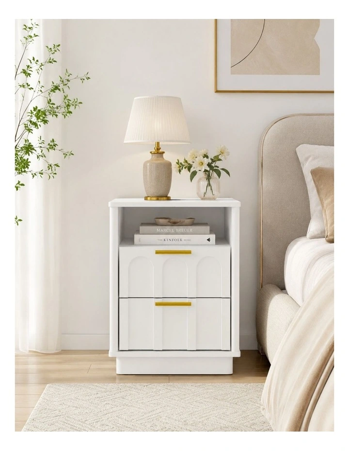 Opera Set of 2 White Bedside Tables with Charging Station- Foil-laminated Particleboard & MDF/White image 3