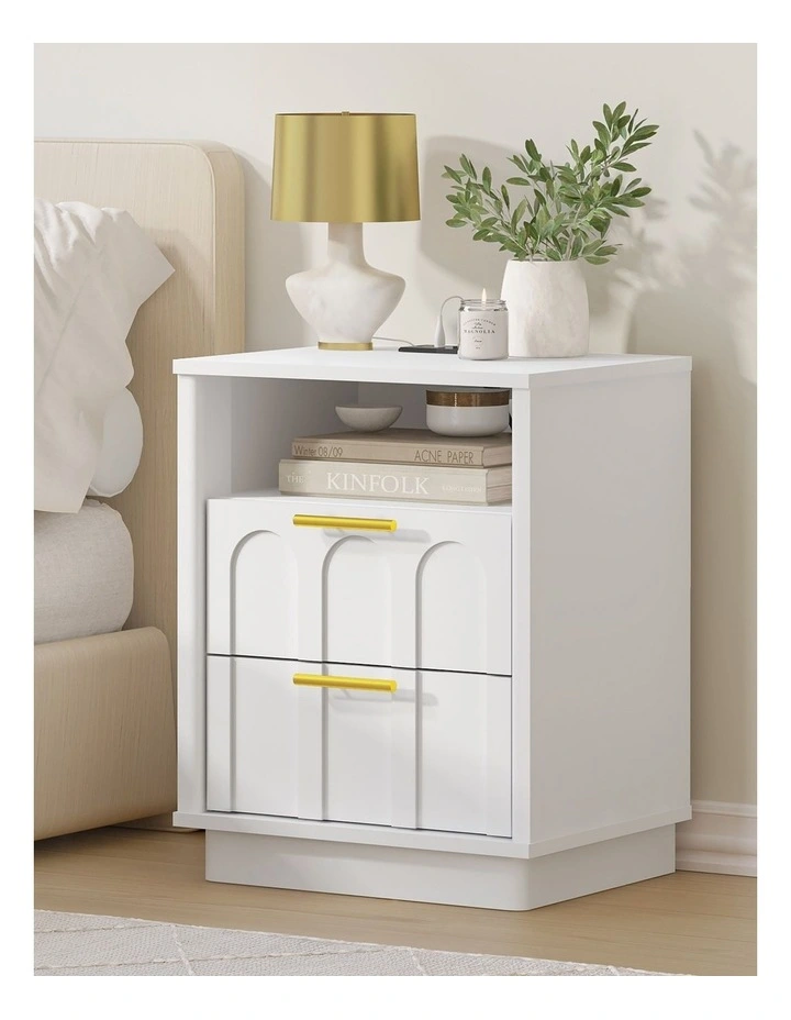 Opera Set of 2 White Bedside Tables with Charging Station- Foil-laminated Particleboard & MDF/White image 4
