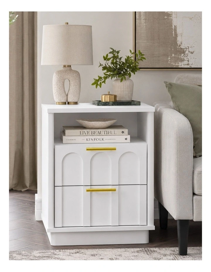 Opera Set of 2 White Bedside Tables with Charging Station- Foil-laminated Particleboard & MDF/White image 5