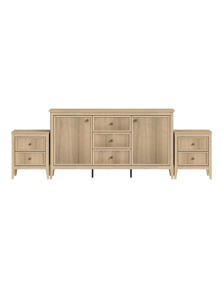 LINDLEY 3-Piece Set: Modern Sideboard Buffet & 2 Nightstands - Foil-laminated Particleboard&MDF/oak image 1