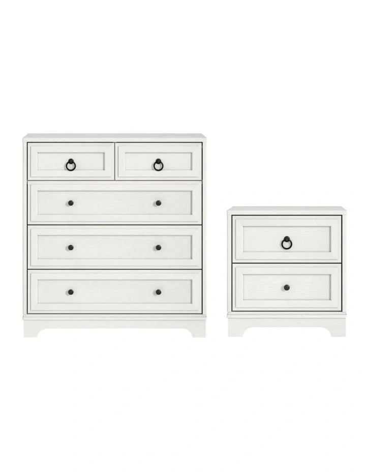 CABOT White 5 Chest of Drawers Tallboy 1 Bedside Table - Foil-laminated Particleboard & MDF image 1