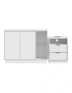 White LED Sideboard Buffet Cabinet and Bedside Table
