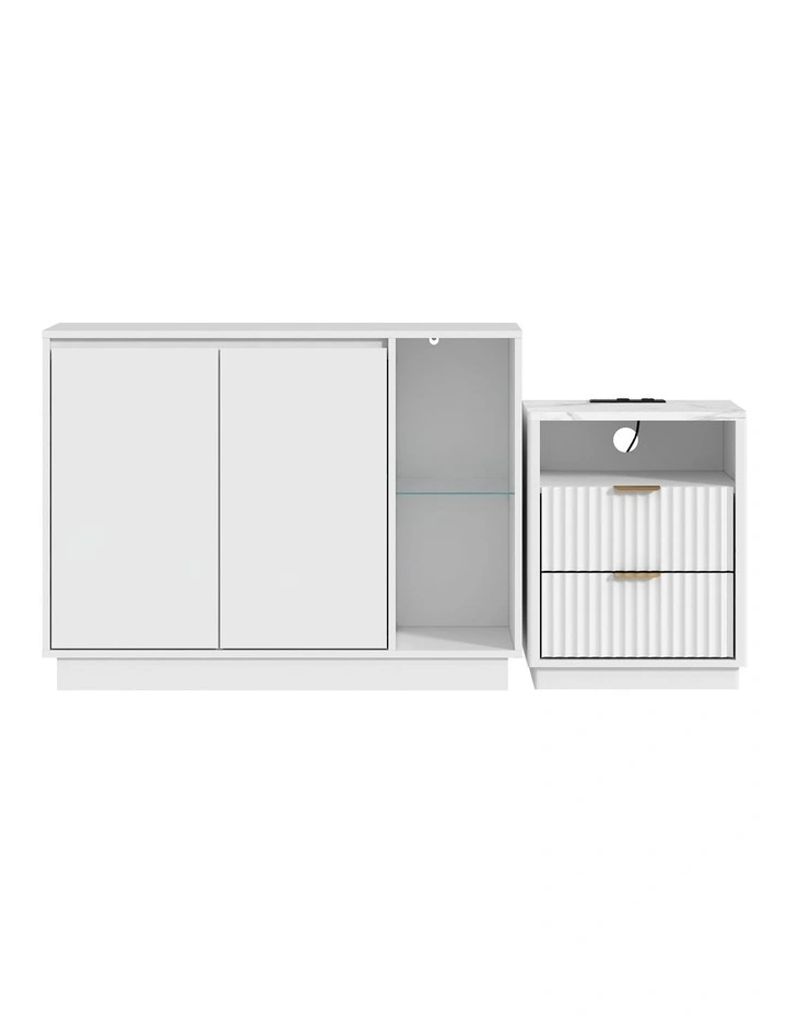 White LED Sideboard Buffet Cabinet and Bedside Table image 1