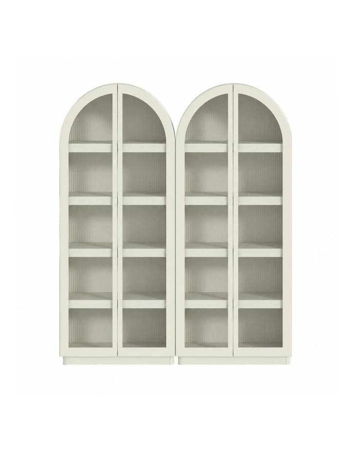 White Display Cabinet Set 2 Floor Standing 5 Tier Shelves image 1