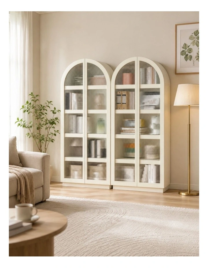 White Display Cabinet Set 2 Floor Standing 5 Tier Shelves image 2