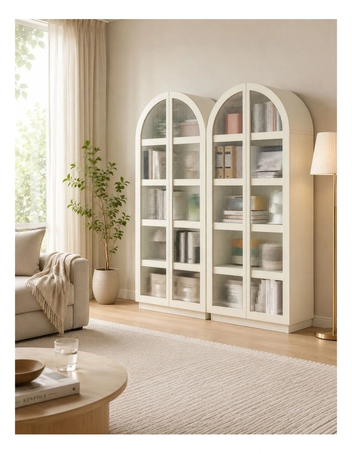 White Display Cabinet Set 2 Floor Standing 5 Tier Shelves image 3