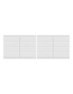 White 8 Chest of Drawers Set of 2 Lowboy Dresser Storage Wardrobe Cabinet Bedroom