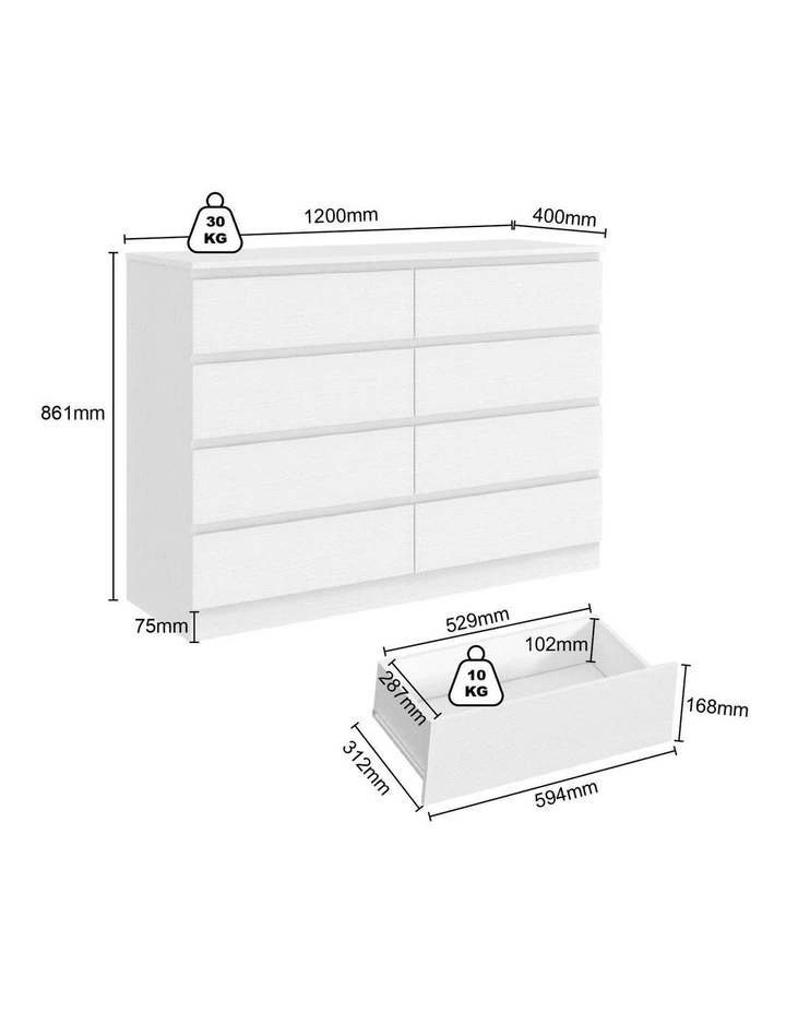 White 8 Chest of Drawers Set of 2 Lowboy Dresser Storage Wardrobe Cabinet Bedroom image 5
