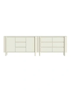 White 6 Drawer Chest of Drawers and Buffet Sideboard Cabinet- Foil-laminated Particleboard & MDF