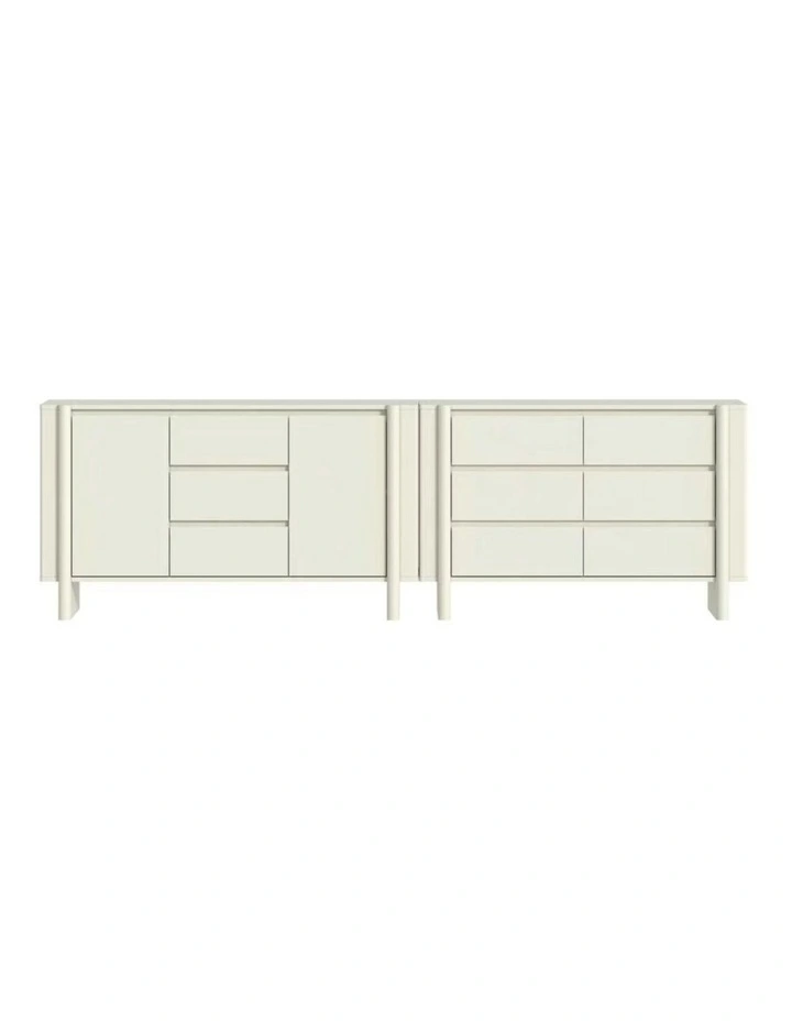 White 6 Drawer Chest of Drawers and Buffet Sideboard Cabinet- Foil-laminated Particleboard & MDF image 1