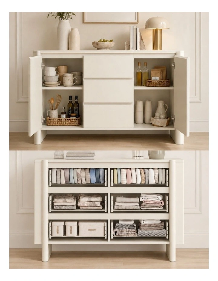 White 6 Drawer Chest of Drawers and Buffet Sideboard Cabinet- Foil-laminated Particleboard & MDF image 5