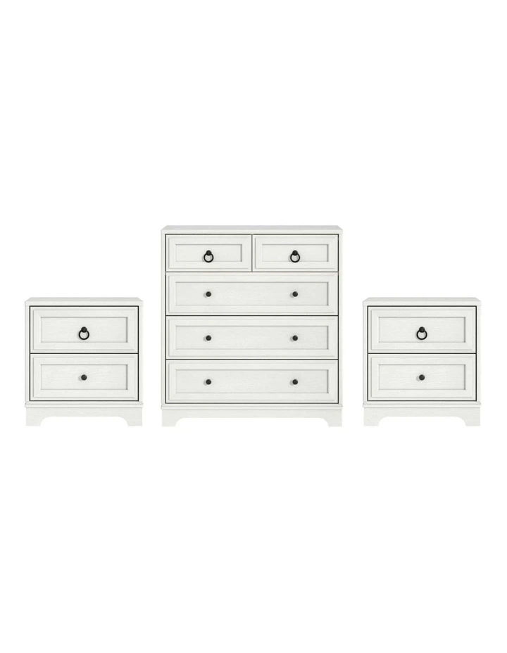 CABOT White 5 Chest of Drawers Tallboy   2 Bedside Tables - Foil-laminated Particleboard & MDF image 1