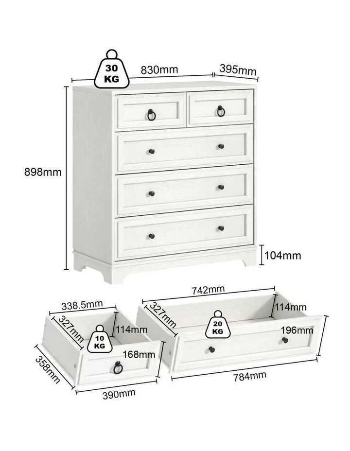 CABOT White 5 Chest of Drawers Tallboy   2 Bedside Tables - Foil-laminated Particleboard & MDF image 2