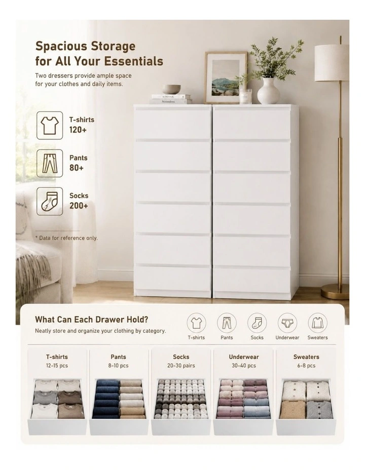 Belmont 12 Chest of Drawers White Dresser Set of 2 image 4