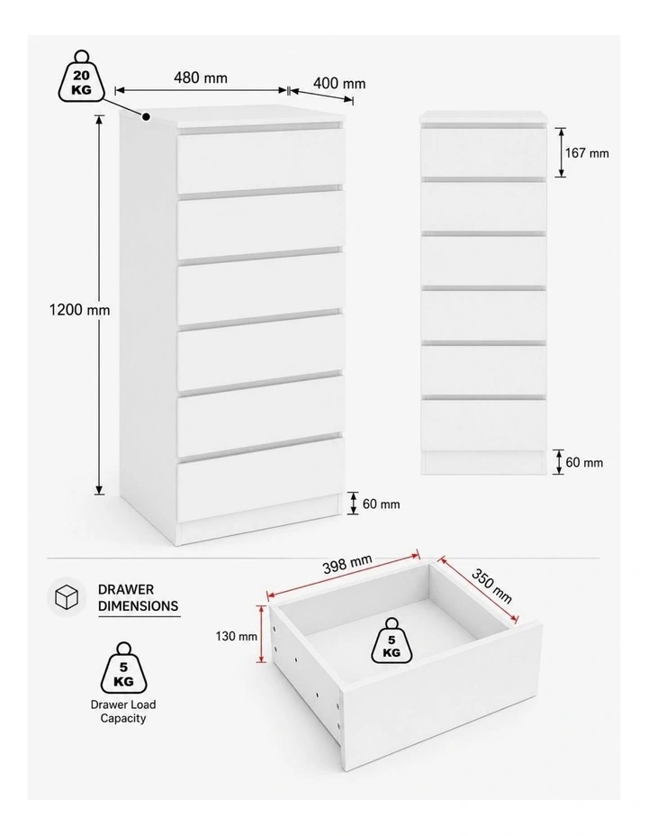 Belmont 12 Chest of Drawers White Dresser Set of 2 image 6