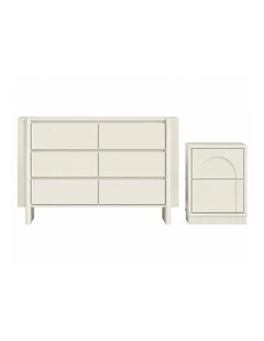 AMBER 6 Chest of Drawers and 1 Bedside Table - Foil-laminated Particleboard & MDF/White